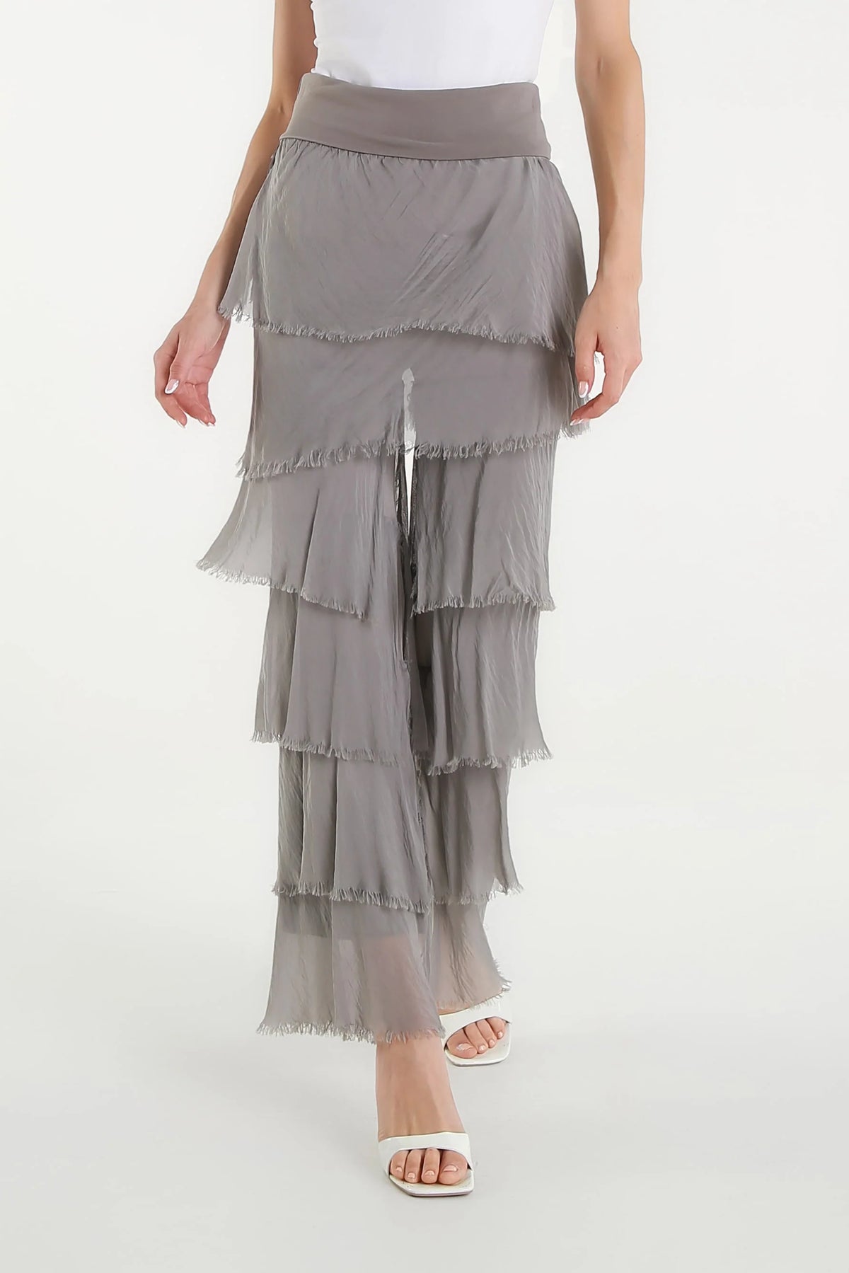 Mirabella Silk Ruffle Pants Taupe