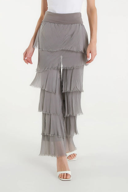 Mirabella Silk Ruffle Pants Taupe