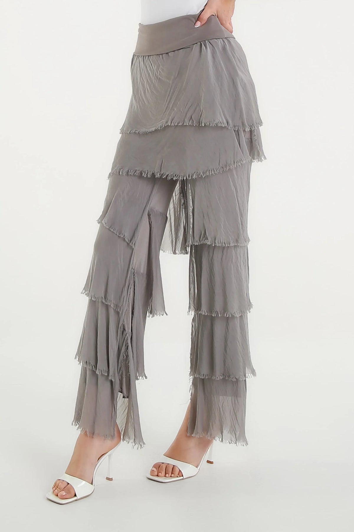 Mirabella Silk Ruffle Pants Taupe