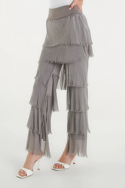 Mirabella Silk Ruffle Pants Taupe