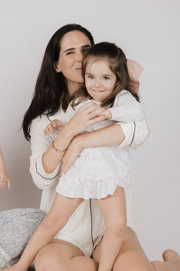 Gisele Long Sleeve & Shorts Pj Set Ivory/Navy