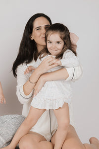 Gisele Long Sleeve & Shorts Pj Set Ivory/Navy