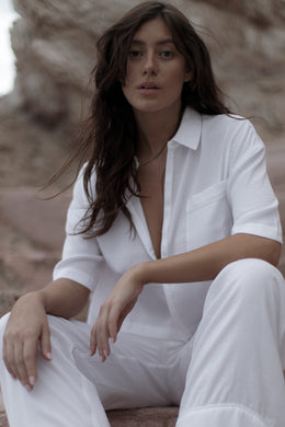 Washed Satin Piped Set White
