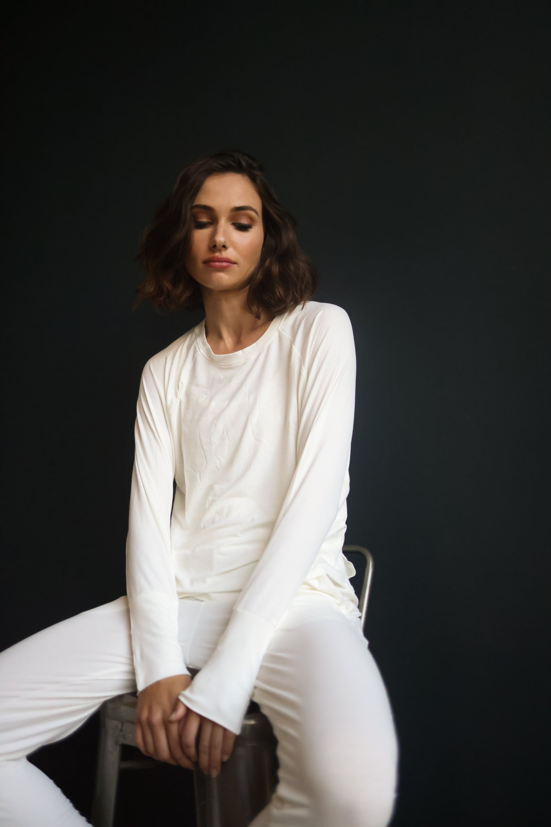 Bamboo Ribbed Long Sleeve Top White