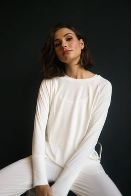 Bamboo Ribbed Long Sleeve Top White