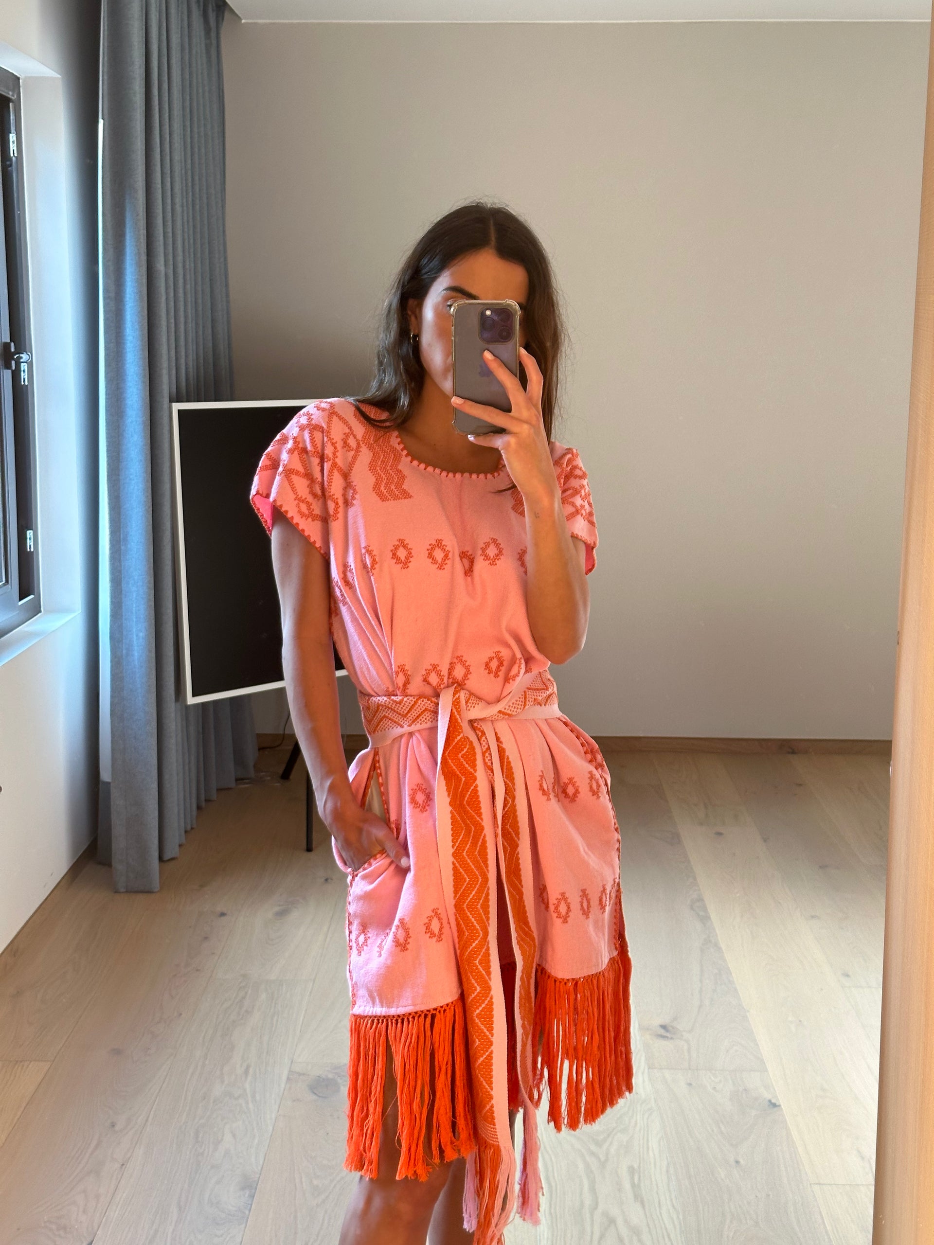 Pink And Orange Short Kaftan (Hand Made)